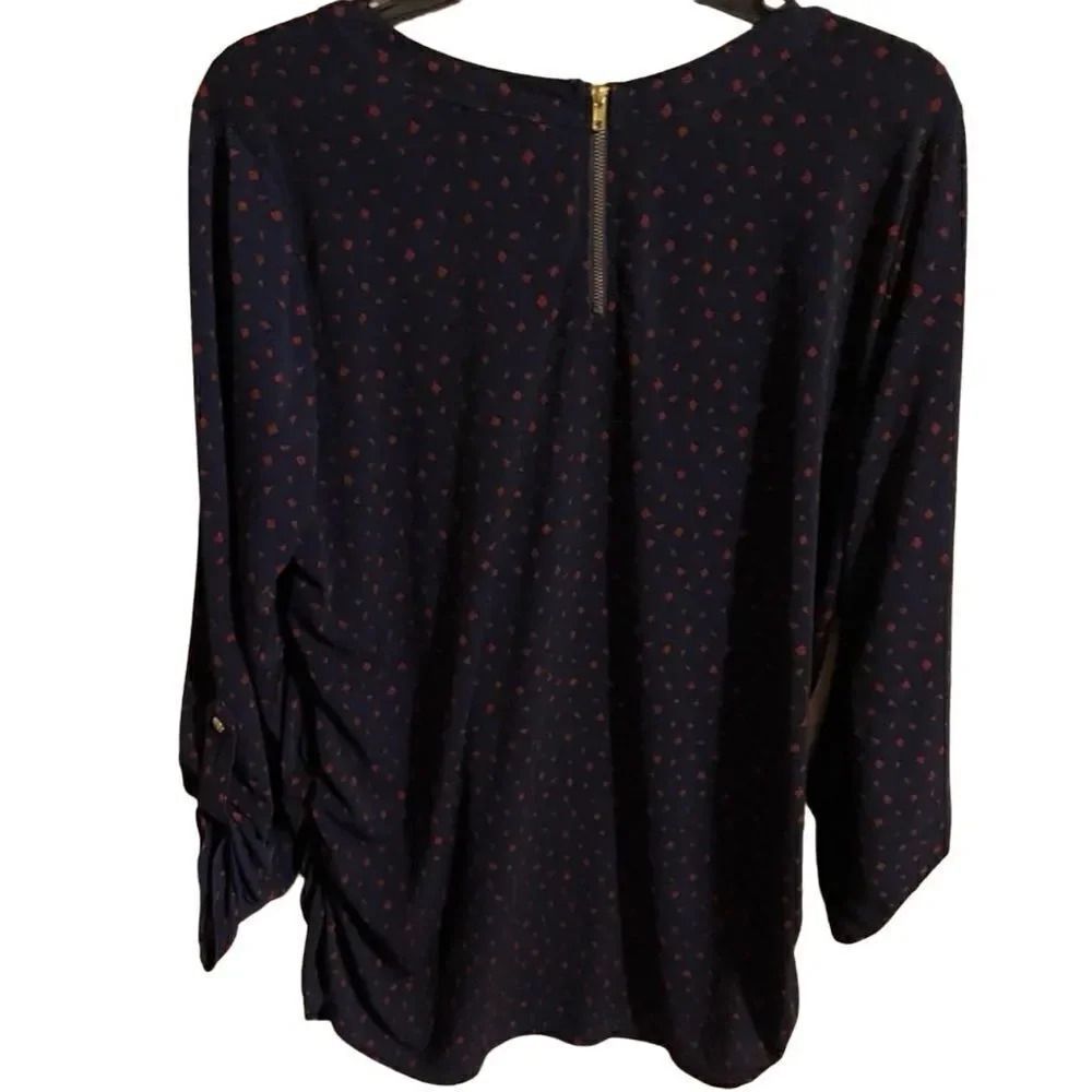 Purple Plum Maternity Top Plus Size XL Navy Blue All Over Dot Print Zip Back
